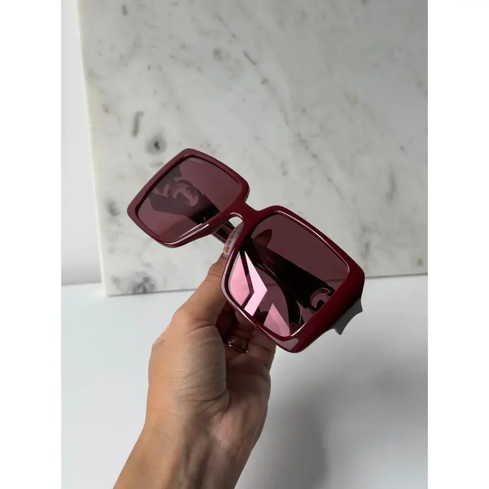 NEW Gucci GG1692SA Burgundy Square Mirror Lens Sunglasses